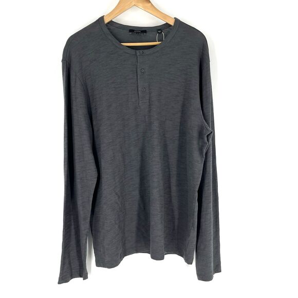 Vince Shirt Size Large Mens Slate Gray Long Sleeve Henley Tee Cotton Peru Luxe - Picture 1 of 8